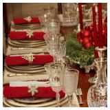 12 Pcs Christmas Napkin Rings Bulk Christmas Tree and Snowflake Napkin Rings Napkins Holder Metal Diamond Serviette Ring for Xmas Winter Holiday Weddings Party Table Decoration (Gold)