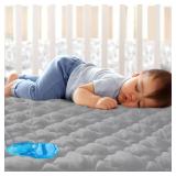 Crib Mattress Protector Sheets Fitted Waterproof Crib Mattress Pad Cover, Noiseless & Machine Wash 100% Absorbent Crib/Toddler Mattress Protector Sheet Quilted, Gray, 52\" x 28\"