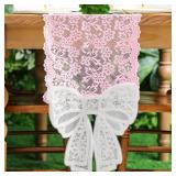 Windkream Pink Lace Table Runner with Big Bow Ends 12 x 71 Inch Vintage Rectangle Macrame Embroidered Runner French Style Tablecloth for Wedding Kitchen Dining Table Home Decor