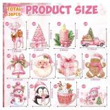 36 Pcs Christmas Ornaments for Tree Christmas Decorations Wooden Snowman Santa Claus Ornament Xmas Hanging Crafts Cutout Wood Home Indoor Decor Holiday Party Supplies Merry Winter Pink Joy Decor