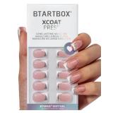 BTArtbox Press On Nails Short - Ice Veil, 3D Silver Lines White French Tip Square Press On Nails with Glue and Adhesive Tabs for Women in 16 Sizes - 32 Soft Gel Glue On Nails Kit