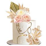 21 Pcs Boho Cake Topper Decorations Acrylic Minimalist Art Lady Gold Face Vintage Artificial Rose Flower Wedding Cake Toppers for Wedding Bridal Shower