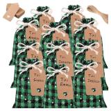Shappy 48 Pcs Christmas Drawstring Bags Xmas Buffalo Plaid Burlap Candy Bags Linen Treat Sack Holiday Party Favor Christmas Sack Sachet with Cards and Rope(6 x 4 Inch,Black Green)