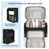 Bagmoly Large Makeup Bag, Travel Toiletry Bag for Women, Lightweight Cosmetic Makeup Bag Organizer with Handle and Clear Side Pockets for Traveling, Accessories, Essentials, Toiletries, Black