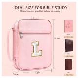 WOBAGMEN Bible Cover for Women,Pink PU Leather Personalized Bible Case with Bible Study Supplies,Including Tabs and Highlighter Set, Faith Chiristain Gift for Women Girls(Pink, L)