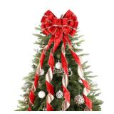 LIZLOVESS Red Christmas Tree Topper Bows 13 x 53 Large Red and Gold Velvet Christmas Decorative Bows with Long Streamers for Wreaths Door Staircase Ornaments Holiday Crafts Home Decor