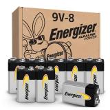 Energizer Alkaline Power 9 Volt Batteries (8 Pack), Long-Lasting Alkaline 9V Batteries