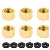 6pcs Brass Pipe Cap with Rubber Gasket, 3/8\" NPT Female Pipe Plug Hex Thread Head Cap Stop Valve Cap Male End Cap Gas Line Cap Plumbing Fittings for Water Line