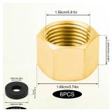 6pcs Brass Pipe Cap with Rubber Gasket, 3/8\" NPT Female Pipe Plug Hex Thread Head Cap Stop Valve Cap Male End Cap Gas Line Cap Plumbing Fittings for Water Line