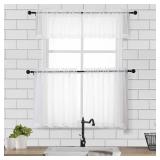 Chyhomenyc Sheer White Valances for Windows 2 Pack, Small Window Curtains for Living Room Bathroom Cafe Laundry Basement, Modern Top Dual Rod Pocket Voile Curtain, 42W x 14L inches, White