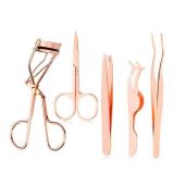 Arroyner 5 Pieces Eyelash Applicator Tool False Eyelashes Applicator Eyebrow Curler Eyebrow Scissors (Rose Golden)