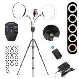 SEBIDER Dual 10\" LED Ring Light with Tripod Stand & Phone Holder, Selfie Circle Lights with 5 Light Modes (2700-6500K)&12 Brightness Compatible for Makeup/Photography/TikTok/YouTube/Live Stream