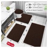 Arotive Chenille Bathroom Rugs Set 3 Piece, Extra Soft Absorbent Shaggy Bath Mat and U-Shaped Contour Toilet Rug, Non-Slip Machine Wash Dry Bath Mats Set for Bathroom, Shower, Sink and Tub, Brown