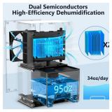 NineSky Dehumidifier,98 OZ Dehumidifiers for Home,(1100 sq.ft) Dehumidifiers for Basement Bathroom Bedroom with Auto Shut Off, Switchable 7 Colors Light(Black)