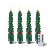 AFEIOFT Flameless LED Christmas Tree Candles, 4 Pack â Battery Operated Holiday Decor with Realistic Tree Texture, Warm Flickering Light, Safe for Kids & Pets, Tabletop & Mantel Decorations