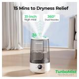 Homvana Humidifiers for Bedroom Home, 3.6 L Cool Mist Top-Fill 34H Super Long Time, Quiet 23dB, Baby Humidifier, Oil Diffuser for Large Room, House, Plant, Nursery, Office, BPA FREE, Ultrasonic (Grey)