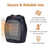 Amazon Basics Ceramic Space Heater, Portable Indoor Heating Solution, With Overheat and Tip-Over Protection, Thermostat, Non-Oscillating, 1500W, 7.52\"D x 6.34\"W x 9.45\"H, Black