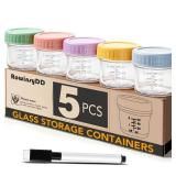RowinsyDD 5 Pack Glass Baby Food Storage Containers, 4 oz Leakproof Baby Food Jars with Lids, Small Glass Food Containers for Infant Baby, Freezer & Microwave Safe, BPA Free