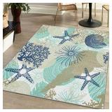 Tritard Coastal Area Rugs Nautical Beach Themed Non-Slip Machine Washable Rugs Modern Floor Carpet for Living Room Bedroom, 4x6, Navy