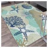 Tritard Coastal Area Rugs Nautical Beach Themed Non-Slip Machine Washable Rugs Modern Floor Carpet for Living Room Bedroom, 4x6, Navy
