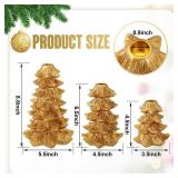 Sliner 3 Pcs Christmas Gold Pine Tree Candle Holders Vintage Taper Decorative Candlestick 8.7\" 6.5\" 4.5\" Height Fits 0.8\" Candle for Christmas Holiday Candles Stand Table Centerpiece Dining Decor
