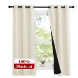 NICETOWN Cold Reducing Curtains, Kitchen Short Full Blackout Curtain Panels, Great Job for Blocking Light, Complete Blackout Draperies with Black Liner for Night Shift (Beige, Set of 2, 37 by 63-inch)
