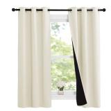 NICETOWN Cold Reducing Curtains, Kitchen Short Full Blackout Curtain Panels, Great Job for Blocking Light, Complete Blackout Draperies with Black Liner for Night Shift (Beige, Set of 2, 37 by 63-inch)