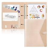 Toplive Padfolio 3 Ring Binder Organizer Business Portfolio Folder for Women, A4/ Letter Size PU Leather Portfolio Padfolio for Interview Conference Presentation, Gold