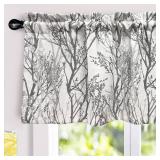 DriftAway Tree Branch Linen Lined Valance Double Layer Thermal Insulated Room Darkening Blackout Valances 3 Inch Rod Pocket Short Window Valance for Living Room Bathroom 52 Inch by 24 Inch Gray