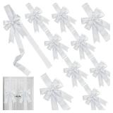 MCEAST 10 Pieces Christmas Door Cabinet Bows Large Christmas Silver Ribbons Cabinet Door Bows for Christmas Festive Party Supplies, 10 x 87 Inches