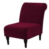 H.VERSAILTEX Armless Accent Chair Covers Thick Velvet Armless Chair Slipcovers High Stretch Chair Covers for Living Room Hotel Machine Washable Furniture Protector with Elastic Bottom, Burgundy