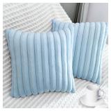 2 Pack 18x18 Pillow Cover Velvet Pillow Covers, Faux Fur Square Throw Pillow Covers for Living Room Decorations Throw Pillow Case, Throw Pillow Cover Cushion Cover for Sofa Bedroom Car, Light Blue