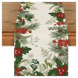 Artoid Mode Holly Pine Cone Christmas Table Runner, Seasonal Winter Kitchen Dining Table Decoration for Home Party Decor 13x72 Inch