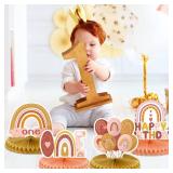 8 Pcs 1st Rainbow Party Decorations Rainbow Centerpieces for Tables Muted Rainbow Party Decor Birthday Table Centerpiece Honeycomb Paper Centerpiece for Birthday Baby Shower Supplies