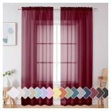 Simplebrand Red Sheer Curtains 84 Inches Long, Light Filtering Rod Pocket Solid Color Window Sheer Curtain Panels, Elegant Curtains & Drapes for Living Room, Bedroom 2 Panels (Burgundy, 42\" W x 84\" 
