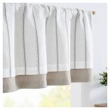 jinchan Nautical Valance Striped Linen Curtain 16 Inch Gray Farmhouse Room Darkening Kitchen Valance for Living Room Window Double Layer Blackout Window Pinstripe1 Panel Grey on White