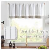 jinchan Nautical Valance Striped Linen Curtain 16 Inch Gray Farmhouse Room Darkening Kitchen Valance for Living Room Window Double Layer Blackout Window Pinstripe1 Panel Grey on White