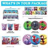 Birthday Party Supplies,68 pcs Party Decorations include 6 Different Style Paper Plates,2 Large Tablecloth,Happy Birthday Banner,Napkins and Cups for Boys Girls Decor, Serve 15+ Guest