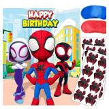Spidey Birthday Decorations, Spidey Party Games for Boys Girls, Large Poster 24PCS Stickers for Spidey Birthday Party Supplies