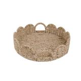 GYASVWU Seagrass Scalloped Tray with Handles,Round Rattan Serving Trays for Coffee Table,Woven Tray for Ottoman Decorative and Organizer Trays (Seagrass)