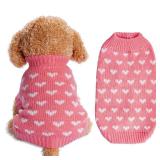Dxhycc Dog Knitted Sweater Heart Puppy Sweater Warm Soft Pet Holiday Clothes for Small Cats and Dogs (Pink, S)