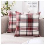 CARRIE HOME Red Christmas Tartan Plaid Pillow Covers 18x18 Set of 2 Farmhouse Buffalo Plaid Red Striped Throw Pillow Cover for Living Room Couch Sofa