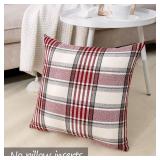 CARRIE HOME Red Christmas Tartan Plaid Pillow Covers 18x18 Set of 2 Farmhouse Buffalo Plaid Red Striped Throw Pillow Cover for Living Room Couch Sofa
