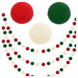 Jishi Christmas Pom Pom Garland Christmas Decorations for Tree Indoor Home Room Decor 3pk Cute Hanging Felt Ball Red White Green Pompom Bead Ornament String Banner Garland Xmas Birthday Party Supplies