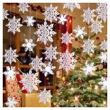 OuMuaMua Winter Christmas Snowflake Decorations Indoor, 36PCS 3D White Snowflakes Hanging Ornaments for Home Christmas Holiday Winter Wonderland New Year Party Decorations