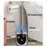 Ceramic Toilet Brush & Holder Set - Freestanding Deep-Cleaning Toilet Bowl Cleaner Brush, Stainless Steel Handle, Small & Sturdy for Storage, Easy to Clean, Non-Scratching