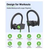 Stiive Bluetooth Headphones, 5.3 Wireless Sports Earbuds IPX7 Waterproof with Mic, Stereo Sweatproof in-Ear Earphones, Noise Cancelling Headsets for Gym Running Workout, 16 Hours Playtime - GreenBlack