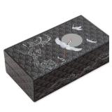 Bits and Pieces 10 Step Secret Puzzle Box Japanese Crane Puzzle Gift Box for Trinkets Money Gifts Jewelry, Full Moon and Lotus Flowers Artwork, Black and Grey Brainteaser, 3.25 x 6.25 x 2 Inches