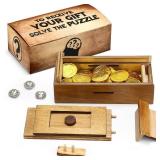 Gejoy Secret Puzzle Box Cash Gift Wooden Puzzle Box for Adults Brain Teaser Wooden with Hidden Compartments for Christmas Cash Gift(Brown,18 x 8 x 4.8 cm,Plywood)