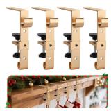 Acrridi Stocking Hangers for Mantel,4 Pcs 2 in 1 Adjustable Fireplace Christmas Stocking Holder,No-Drill, Easy to Install Garland Hanger for Christmas Decorations,Fits 0.1â-3.5âMantles (Gold